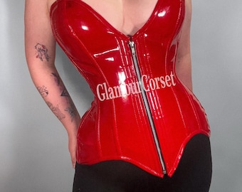 Heavy Duty Steel Boned Overbust PVC Waist Trainer Corset with Zipper