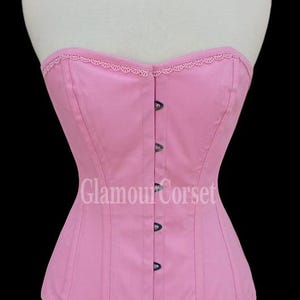 Steel Boned Overbust Corset: Twill Cotton Waist Trainer - Baby Pink
