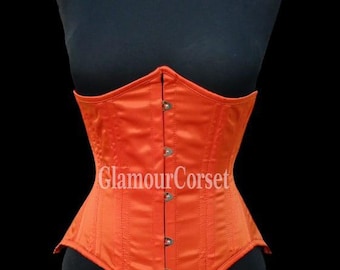Orange Heavy Duty Double Steel Boned Corset Women's Underbust Waist Trainer Shaper Satin Corset