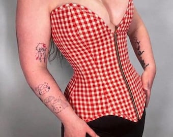 Handmade Heavy Duty Steel Boned Overbust Cotton Waist Trainer Corset with  Zipper