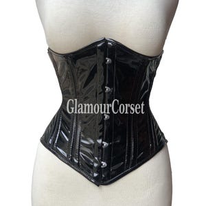 Heavy Duty Steel Boned Corset Women&#39;s Underbust Waist Cincher PVC Black Corset