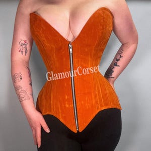 Heavy Duty Steel Boned Overbust Velvet Waist Trainer Corset with  Zipper