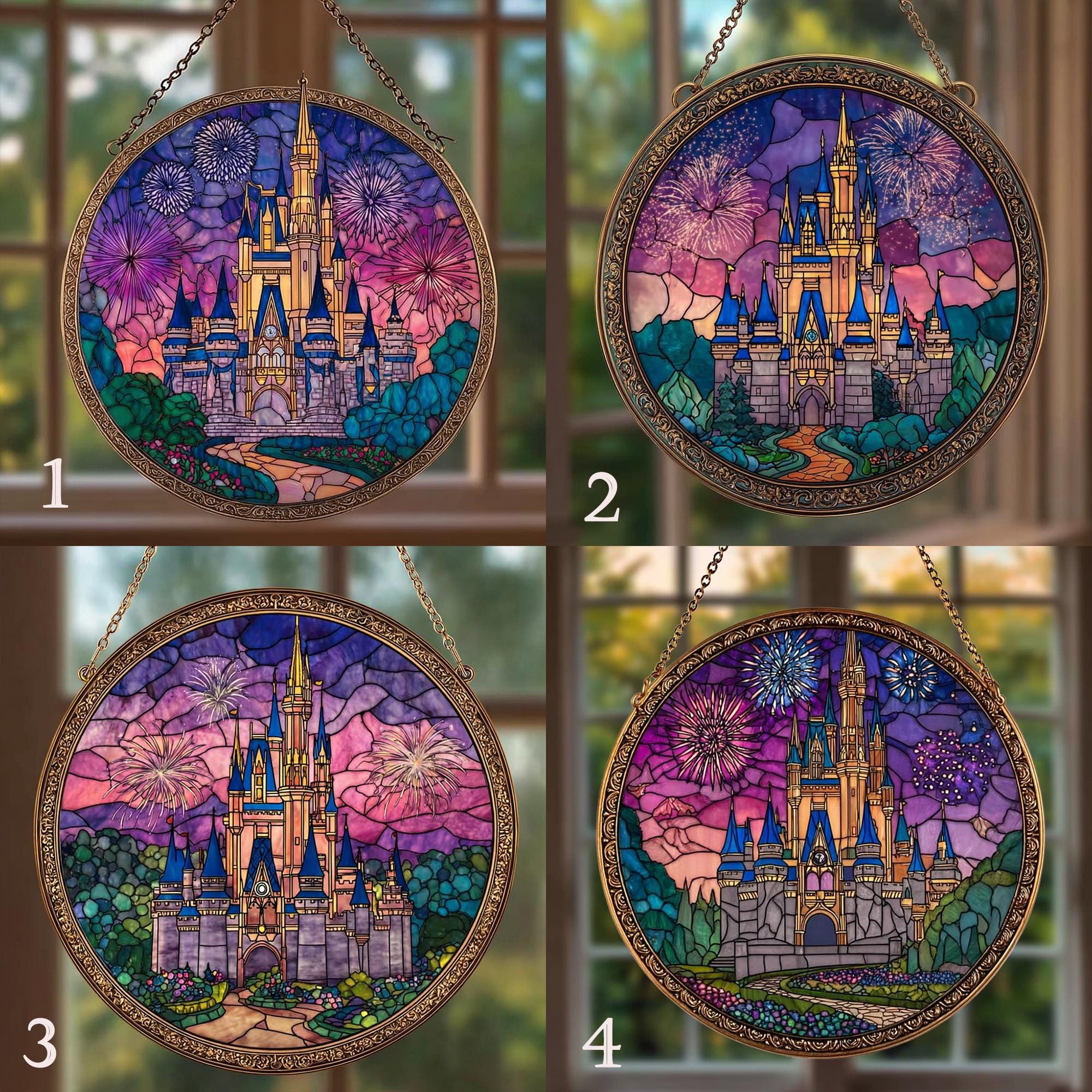 Discover Disney Castle Strained Glass Suncatcher, Magic Kingdom Suncatcher, Disney Magical Kingdom Decor, Window Hanging Decor