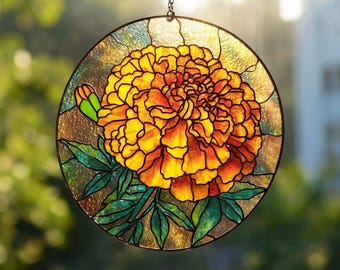 Personalized Birth Month Flower Stained Glass Suncatcher,Custom Flower Window Hanging, Grandma's Garden Decor