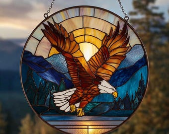 Bald Eagle Faux Stained Glass  Suncatcher, Bald Eagle Window Hanging, Wild Eagle Home Decor, House Decor, Eagle Birthday Gift For Him