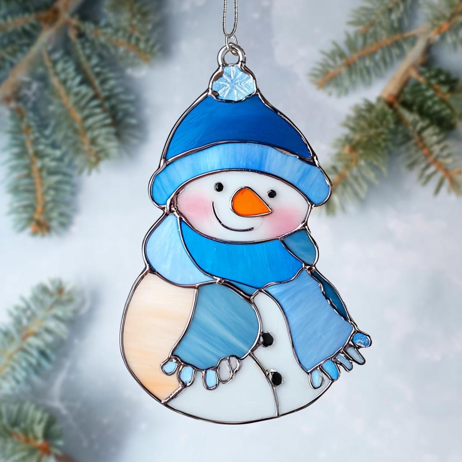 Snowman Suncatcher, Stained Glass Window Hanging, Christmas Ornament ...