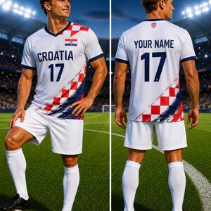 Camiseta de fútbol de malla personalizada de Croacia, equipación de fútbol croata personalizada, camiseta de aficionado de la selección nacional a cuadros imagen 5