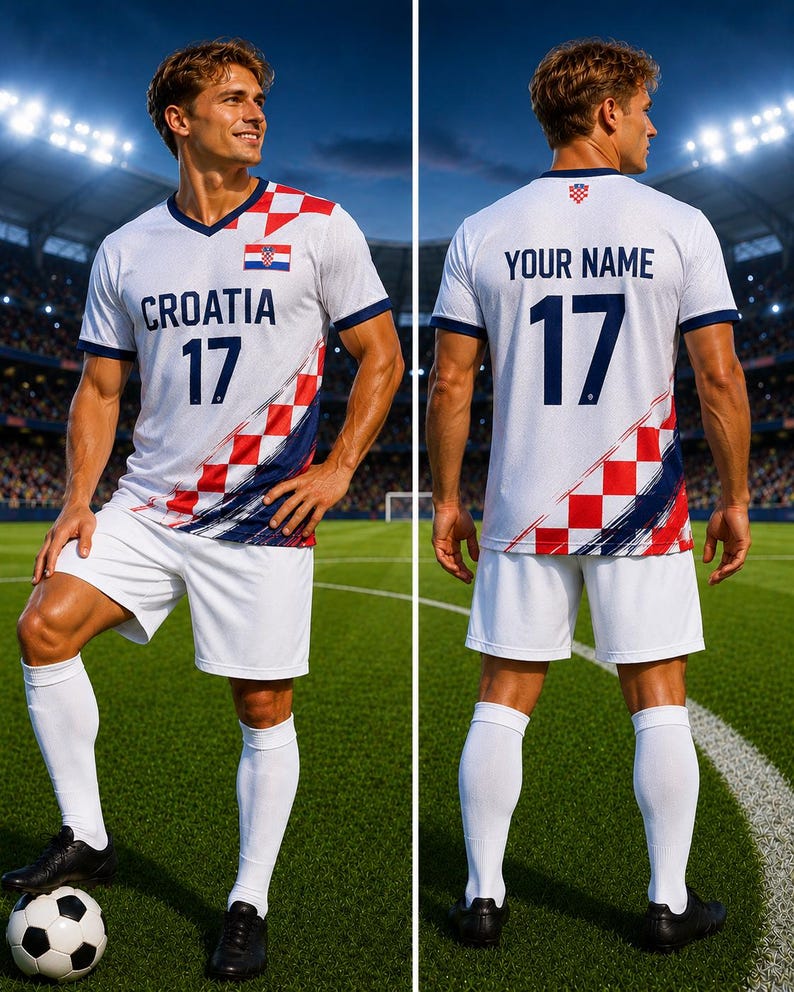 Camiseta de fútbol de malla personalizada de Croacia, equipación de fútbol croata personalizada, camiseta de aficionado de la selección nacional a cuadros imagen 5