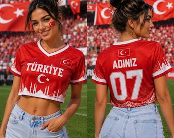 Custom Türkiye Crop Top Jersey, Turkey Football Fan Shirt For Women, Personalized Soccer Tee, Custom Name And Number Sportswear