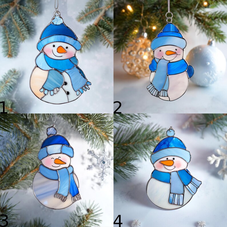 Snowman Suncatcher, Stained Glass Window Hanging, Christmas Ornament ...