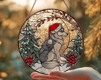 Husky Stained Glass Suncatcher, Dog Christmas Window Hanging, Pet Lover Gift, Custom Dog Decor, Siberian Husky Home Art