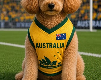 Personalized Australia Dog Soccer Jersey, Custom Pet Football Shirt, Aussie Puppy Fan Outfit, Yellow Green Dog Sportswear