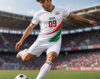 Koszulka piłkarska z siatki Iranu na zamówienie, spersonalizowana perska koszulka piłkarska, odzież dla kibiców reprezentacji Iranu, prezent sportowy z imieniem i numerem