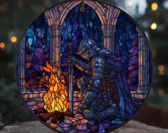 Dark Souls Stained Glass Suncatcher, Artorias the Abysswalker Glass Suncatcher, Dark Souls Classic Bonfire Merch