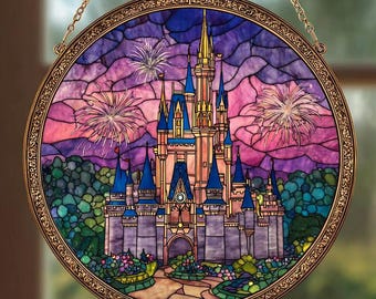Disney Castle Strained Glass Suncatcher, Magic Kingdom Suncatcher, Disney Magical Kingdom Decor, Window Hanging Decor