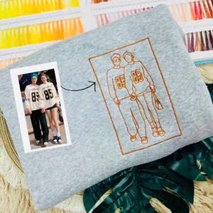 Op maat geborduurd T-shirt, omtrek geborduurde foto shirt, portret van foto shirt, aangepaste foto portret, geborduurde foto shirt