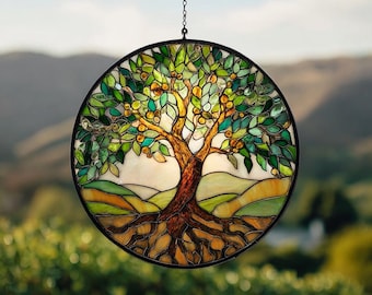 Panneau Vitrail Artisanal Arbre De Vie - Verre Multicolore - UN À CE PRIX