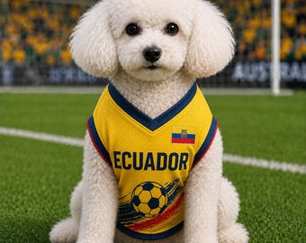 Custom Ecuador Dog Soccer Jersey, Personalized Pet Name Number Shirt, Yellow Football Puppy Outfit, Ecuadorian Fan Gift