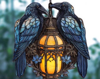 Raven Suncatcher Candle Holder, Gothic Crow Night Light, Witchy