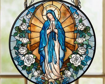 Vitrail de la Vierge Marie à suspendre, cadeau religieux de famille, Vitrail suspendu pour la foi, décoration d'intérieur