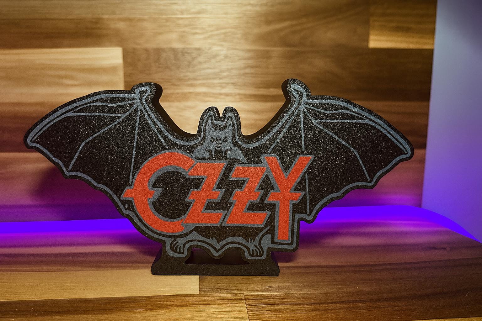 Ozzy Osbourne Bat Light Box – Gothic Rock Wall Art – Gift for Music Fans – Heavy Metal Decor – 3D Printed LED Sign