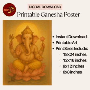 Ganesh Wand Kunst druckbare, Hindu Gott Poster, Ganesh Ji Kunstdruck, Hindu Wohnkultur, indische Kultur, spiritueller digitaler Download, Ganesha Kunst
