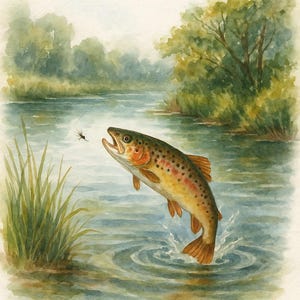 Tarjeta de cumpleaños de pesca de trucha en acuarela / Descarga digital / Feliz cumpleaños a una leyenda del carrete / Tarjeta plegable A5 imprimible para pescadores