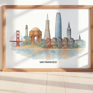 San Francisco Watercolor Skyline Art Print: Modern Travel Poster