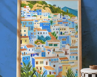 シェフシャウエンの水彩画、モロッコの壁画、シェフシャウエンの街並み