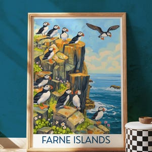 Puffin Print: Farne Islands Coastal Wildlife Art, UK Nature Illustration