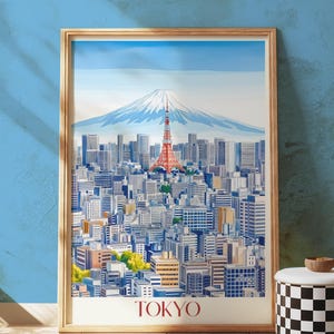 Tokyo Skyline Wall Art Print, Mt. Fuji & Tokyo Tower Poster, Japan Cityscape Decor, Japanese Travel Gift