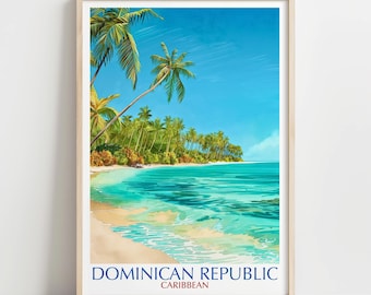 Dominican Republic Beach Art Print, Illustrated Tropical Caribbean Poster