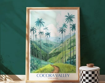 Cocora Valley Colombia Travel Poster Print, Wax Palm Landscape Wall Art, South America Decor