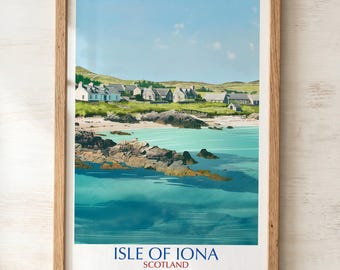 Tryck av Isle of Iona, Skottland | Väggkonst med kustmotiv från Hebriderna, reseaffisch