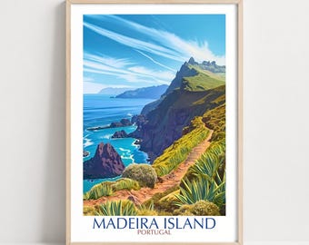 Madeira Island Art Print, Portugal Coastal Mountain Landscape