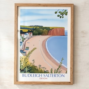 Budleigh Salterton-tryck | Väggkonst av Devons kuststrand, illustration vid havet