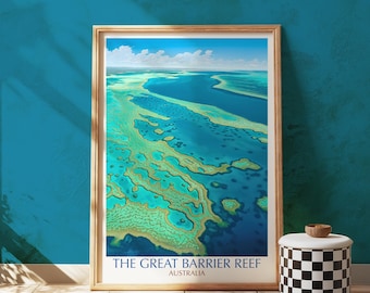 Barrier Reef Australia Art Print, Coastal Ocean Wall Art