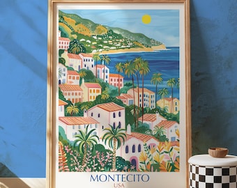 Montecito California Print | Vintage Travel Poster, Coastal Art