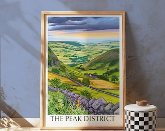Peak District Art Print: Derbyshire Landscape Poster, UK Countryside Decor