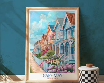 Cape May NJ Art Print: Colorful Victorian Beach Houses Seaside Boardwalk