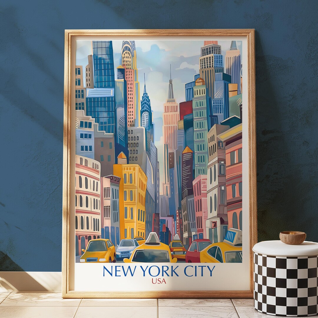 New York City Street Art Print – Manhattan Skyline Wall Art USA Travel ...