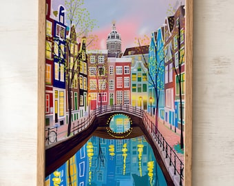 Amsterdam Canal Poster | Netherlands Wall Art | Amsterdam Print Holland Travel City Gift