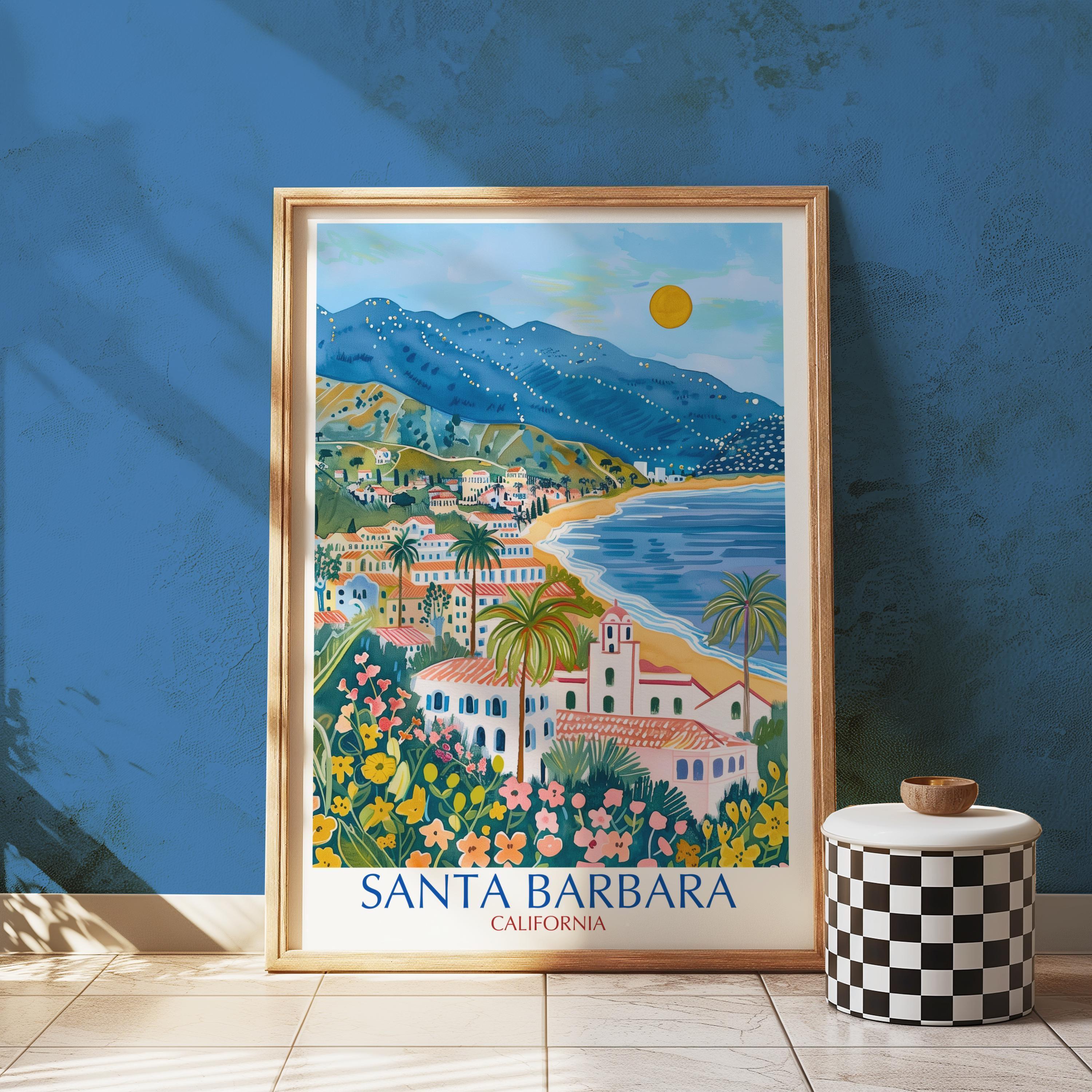 Poster Mappa Panoramica Vintage Di Santa Barbara California – 20x30 – Stampa Su Carta Opaca