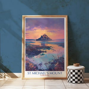 Lámina artística del atardecer en el Monte de San Miguel – Resplandor costero de Cornualles