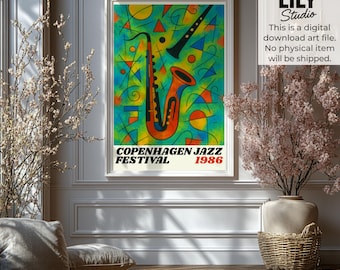 Copenhagen Jazz Festival 1986 Art Print – Retro Saxophone Poster