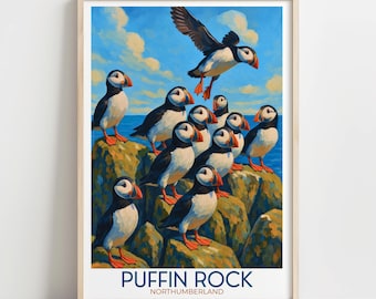 Puffin Art Print: Northumberland Coastal Wildlife Illustration