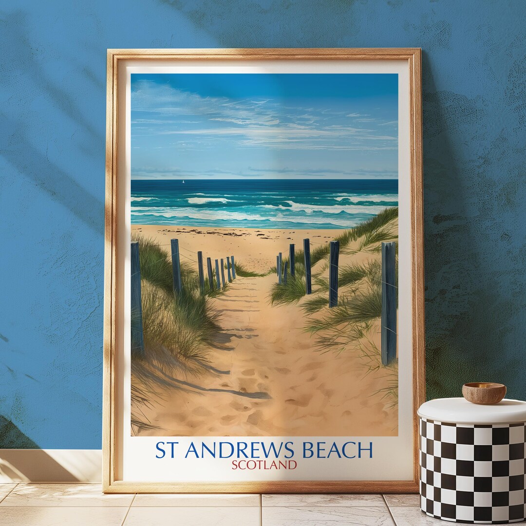 St Andrews Beach Scotland Travel Poster, Fife Coastal Print, Scottish ...