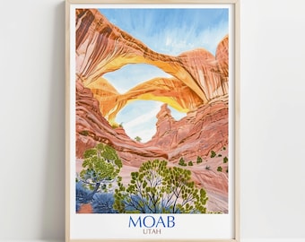 Impression d'affiche de voyage de Moab dans l'Utah, art mural arche du désert, décoration de paysage du sud-ouest américain