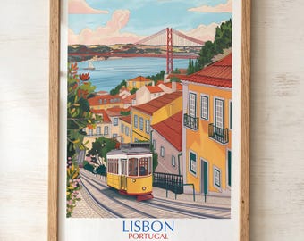 Lisbon Tram Print | Portugal Travel Poster | Alfama Wall Art Lisboa Evening Gift