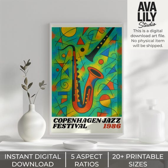 Copenhagen Jazz Festival 1986 Art Print – Retro Saxophone Poster